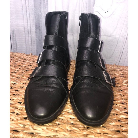 🌸🌺🌼ZARA Leather Embroidered Ankle Boots Buckles Zip - Picture 3 of 10